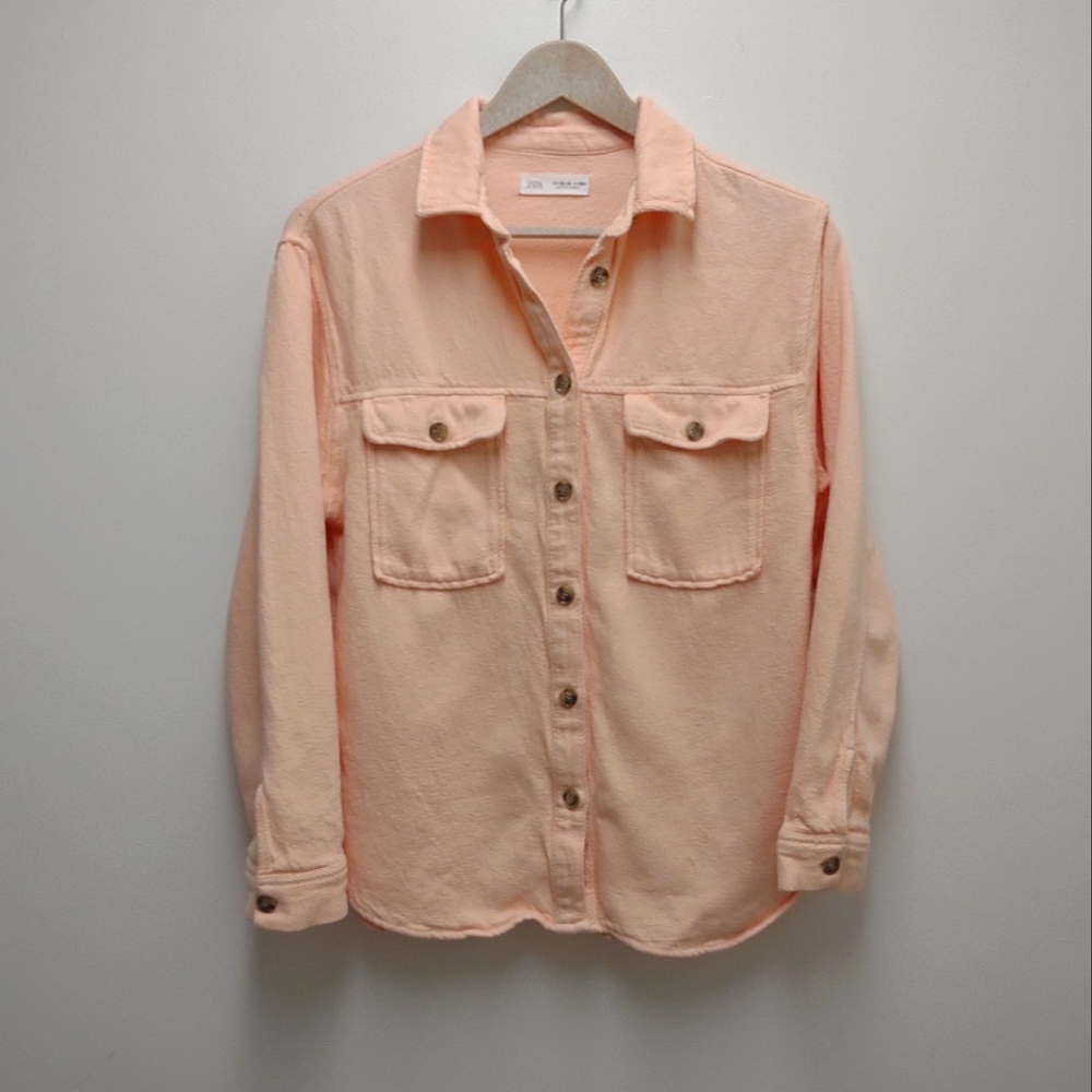 Zara Peach Button Down Collared Shirt Size 13-14